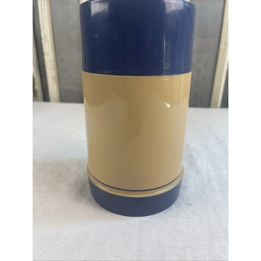 Aladdin Wide Mouth Thermos Vintage Blue & Tan 1 Pint Inner Safety Shield